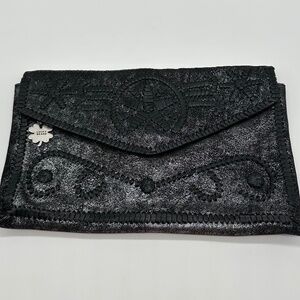 Lucky Brand Clutch Handbag Silverlake Black Shimmer Cow Hide Leather
